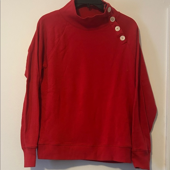 J Crew- 4 Button Vibrant Red Sweatshirt, EUC - Picture 4 of 15